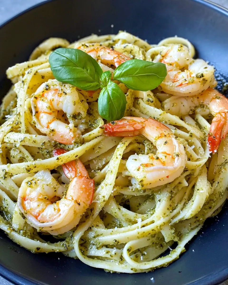 Classic Creamy Pesto Shrimp Linguine dish photo