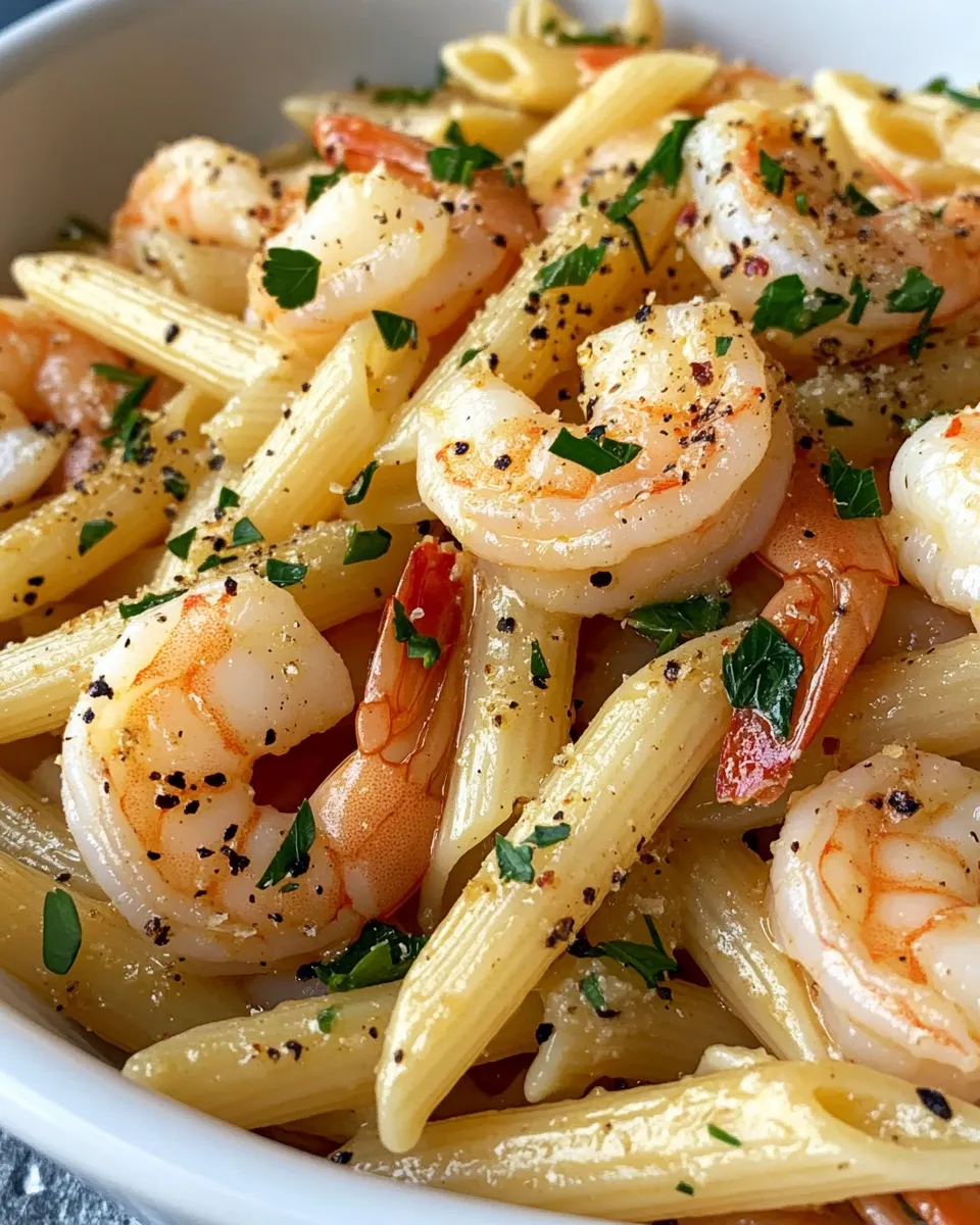 Delicious Garlic Butter Shrimp Penne plate image