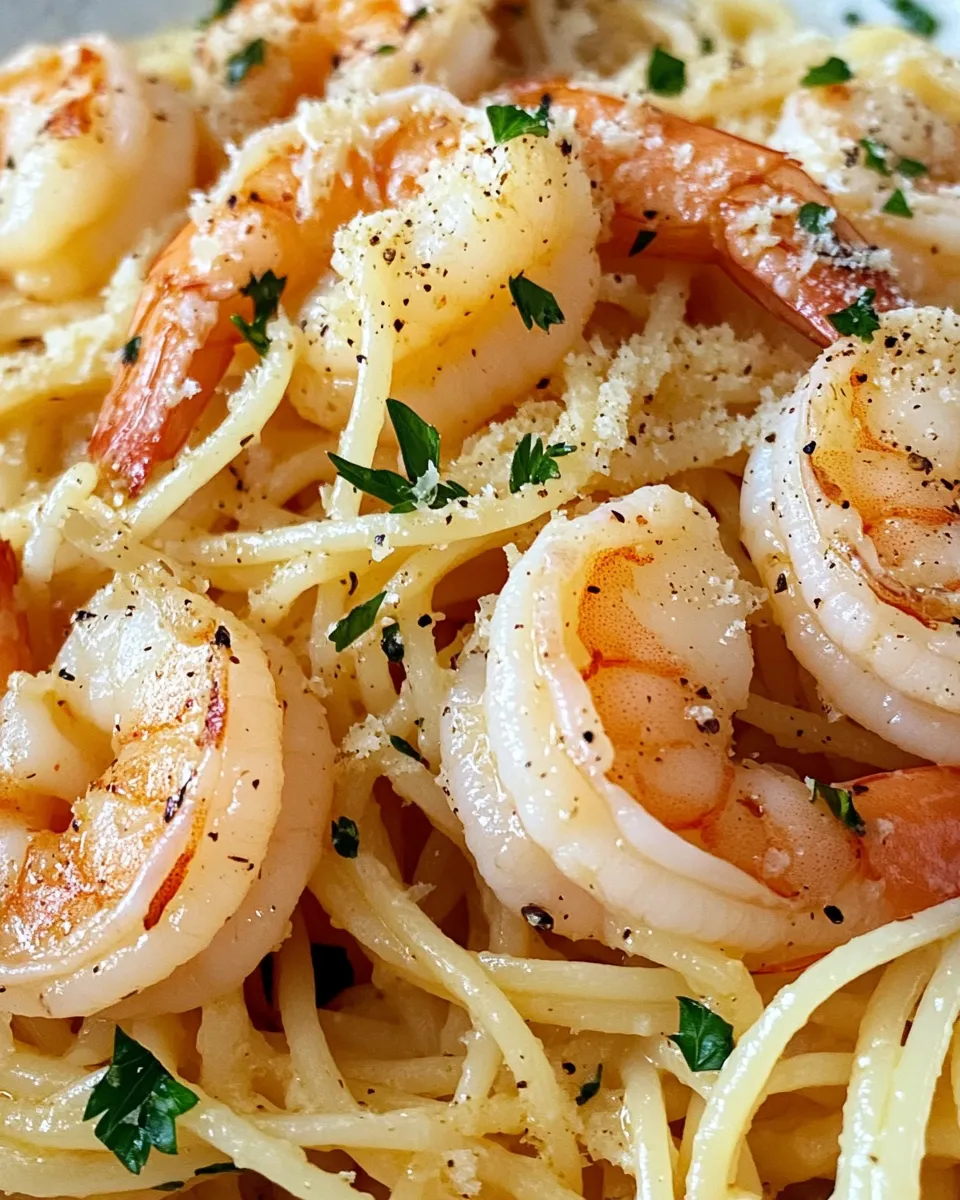 Quick Garlic Butter Shrimp Scampi Pasta food shot