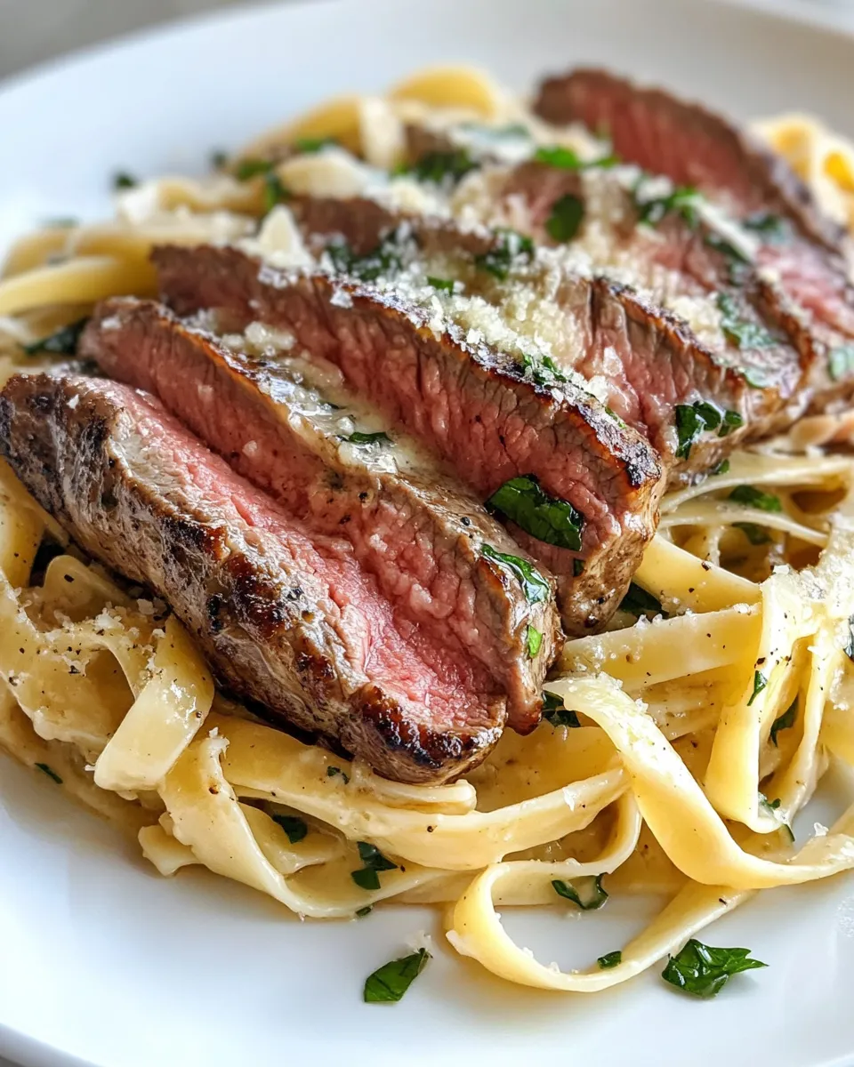 Classic Garlic Butter Steak Alfredo Pasta dish photo