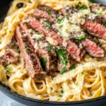 Homemade Garlic Butter Steak Alfredo Skillet photo