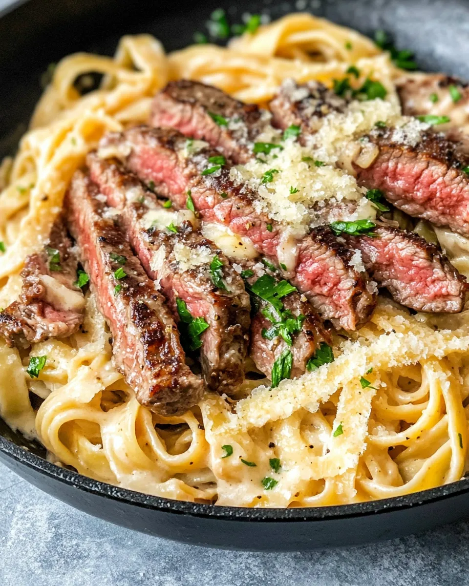 Homemade Garlic Butter Steak Alfredo Skillet photo