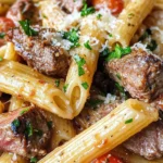 Homemade Garlic Butter Steak Pasta Bake recipe photo
