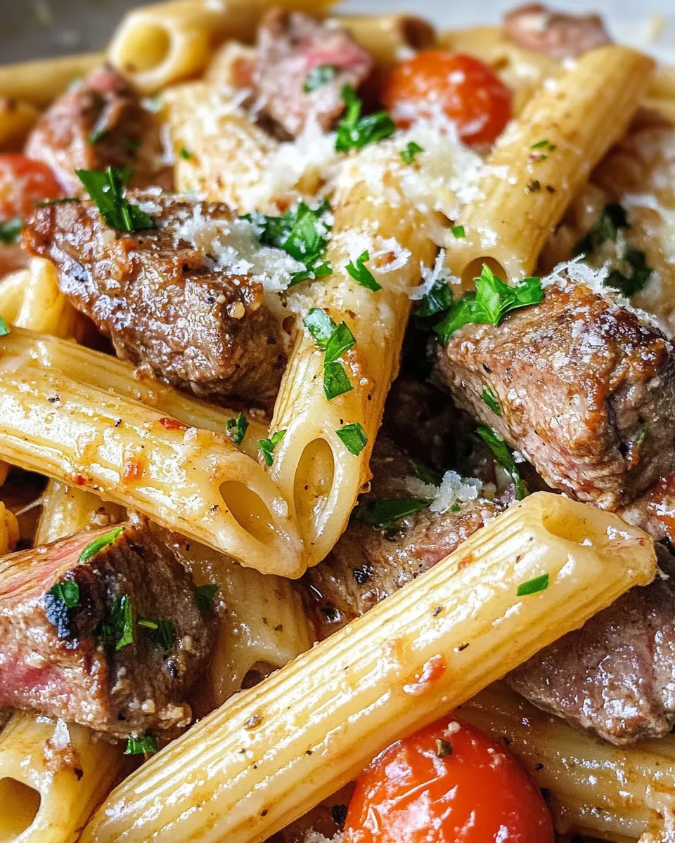 Homemade Garlic Butter Steak Pasta Bake recipe photo