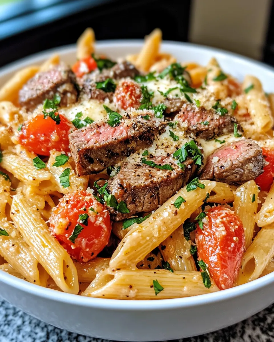 Classic Garlic Butter Steak Pasta Bake dish photo