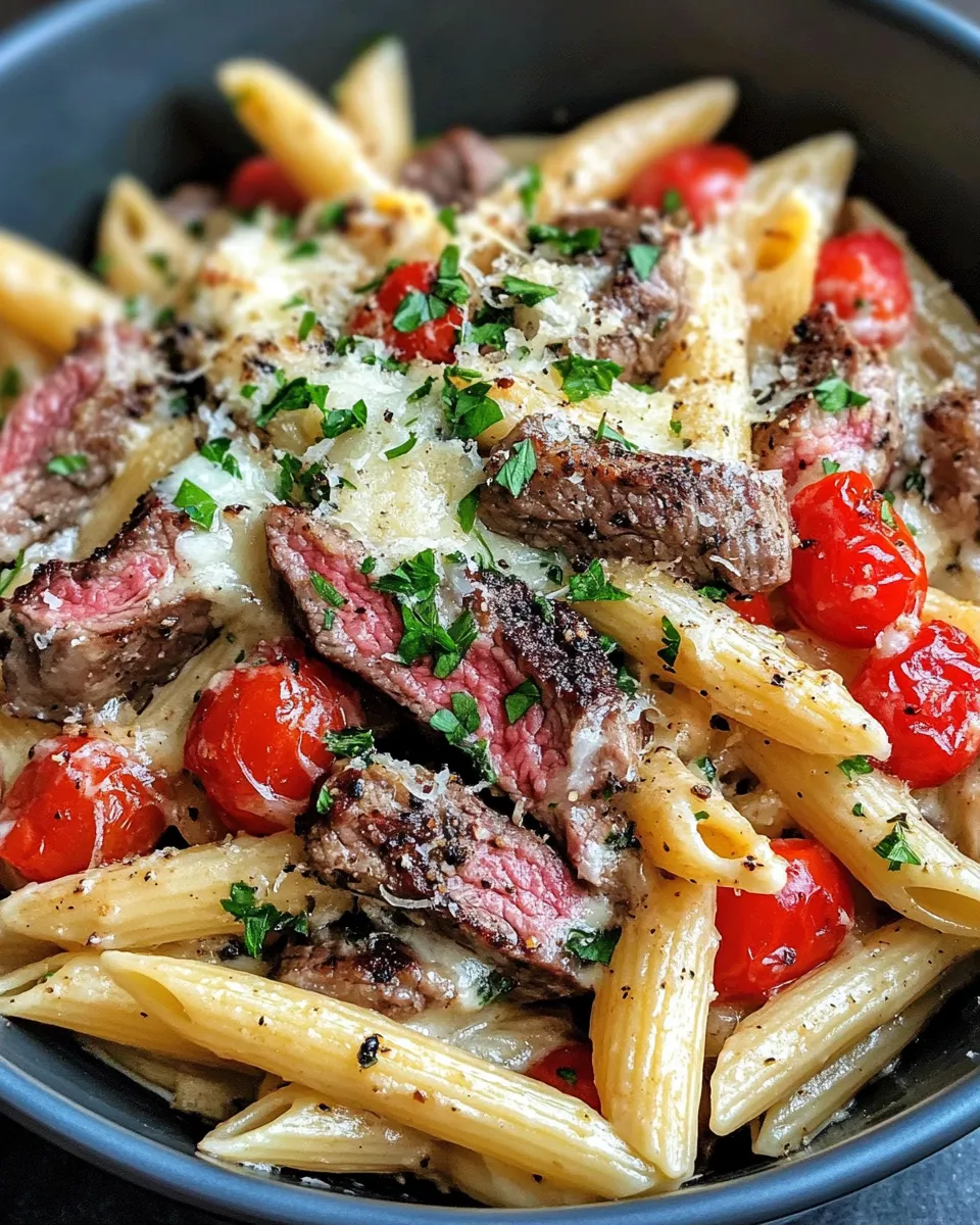 Easy Garlic Butter Steak Pasta Bake photo