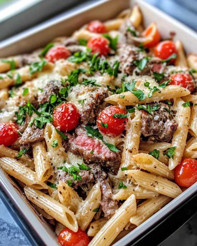 Delicious Garlic Butter Steak Penne Bake recipe photo