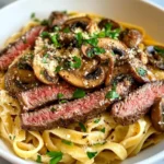 Homemade Garlic Butter Steak and Mushroom Pasta photo