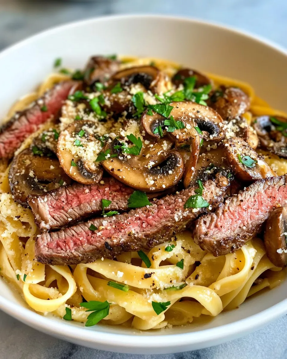 Homemade Garlic Butter Steak and Mushroom Pasta photo