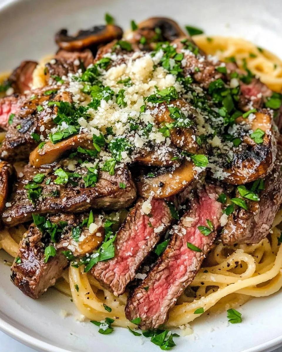 Classic Garlic Butter Steak and Mushroom Pasta image