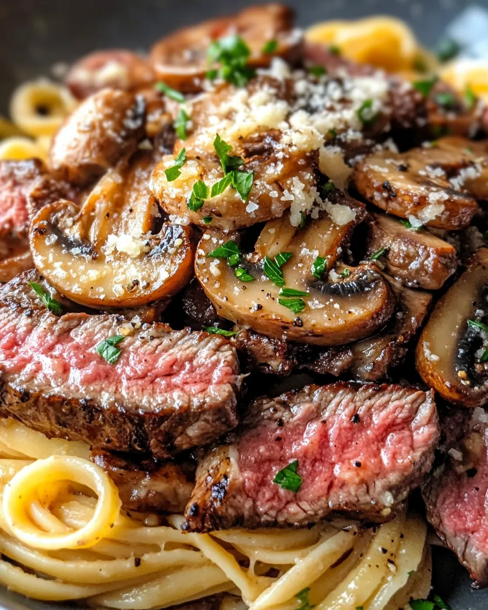Delicious Garlic Butter Steak and Mushroom Pasta dish photo