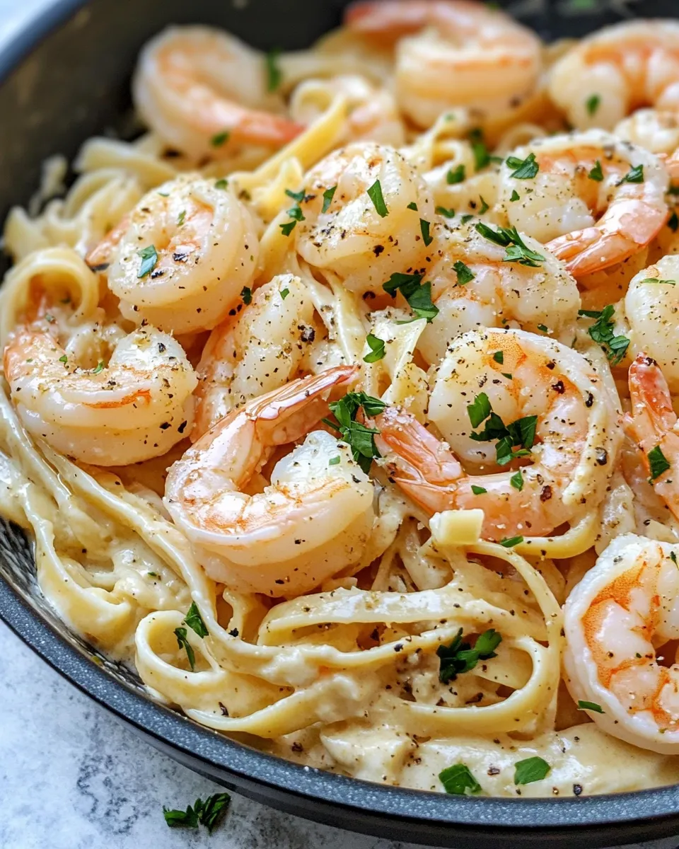Easy Garlic Parmesan Shrimp Alfredo food shot
