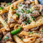 Homemade Loaded Philly Cheesesteak Pasta photo