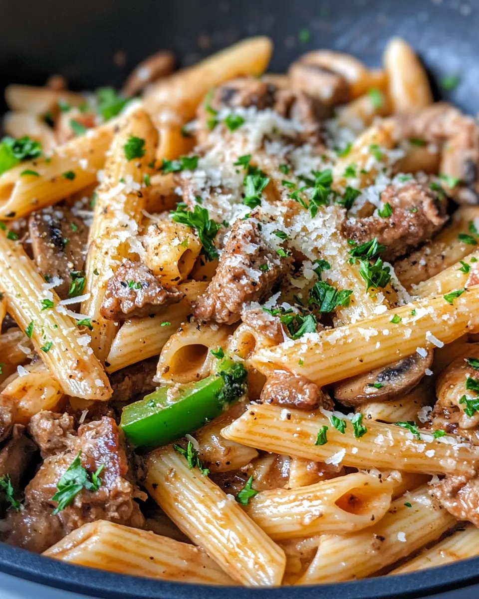 Homemade Loaded Philly Cheesesteak Pasta photo