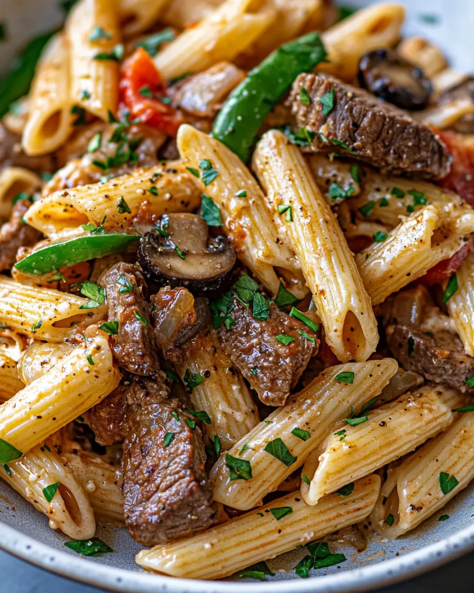 Classic Loaded Philly Cheesesteak Pasta image