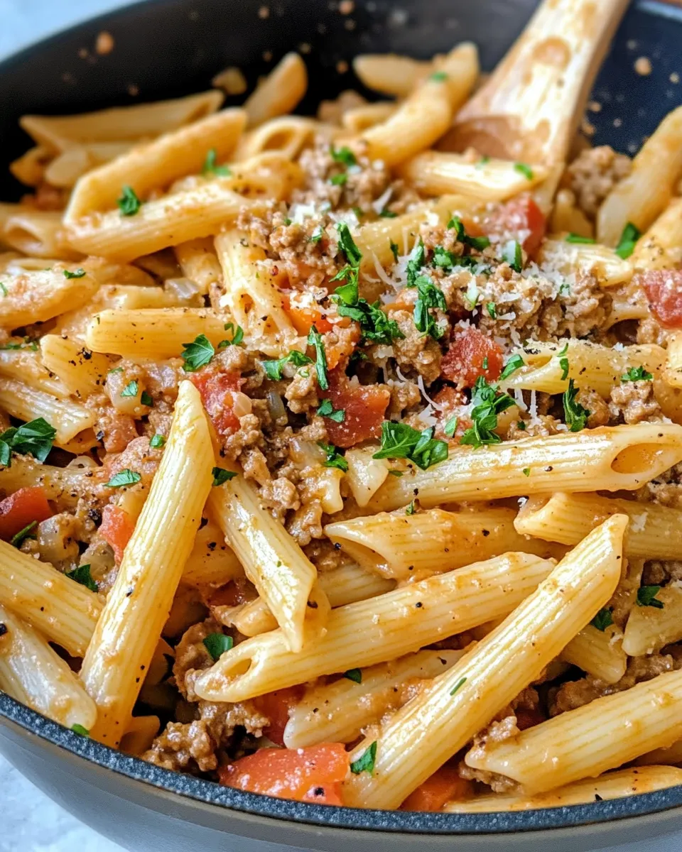 Easy One-Pot Creamy Cajun Beef Pasta food shot