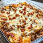 Homemade Rich Cheesy Hamburger Potato Casserole for Family Dinner photo