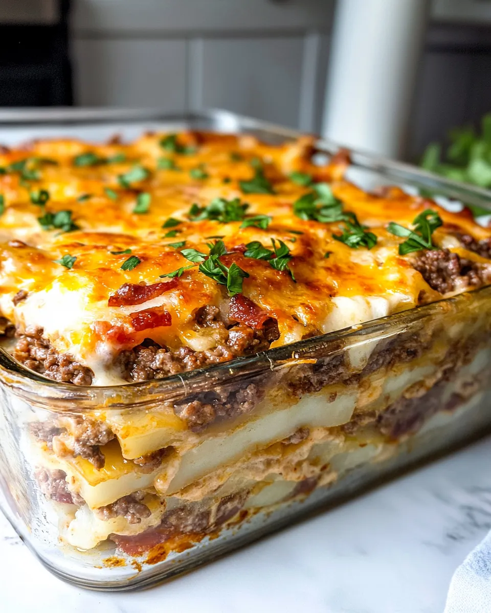 Classic Rich Cheesy Hamburger Potato Casserole for Family Dinner image