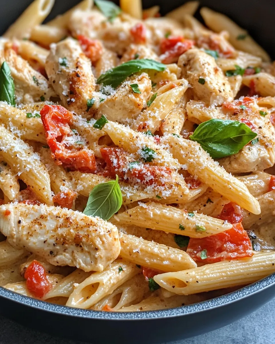 Easy Roasted Red Pepper Chicken Penne food shot
