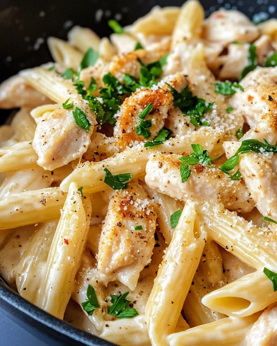 Classic Spicy Chicken Alfredo Penne dish photo