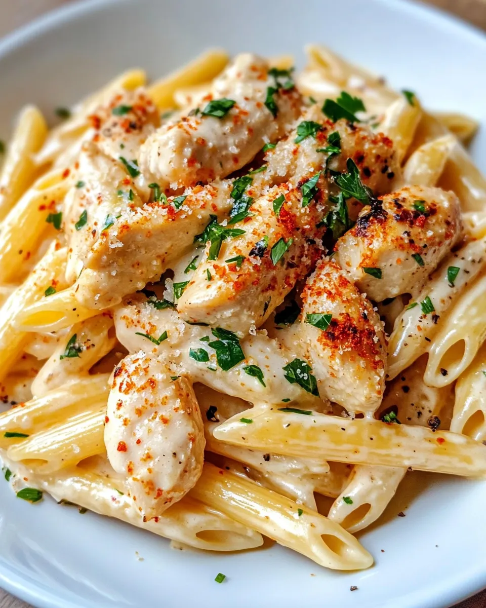 Delicious Spicy Chicken Alfredo Penne plate image