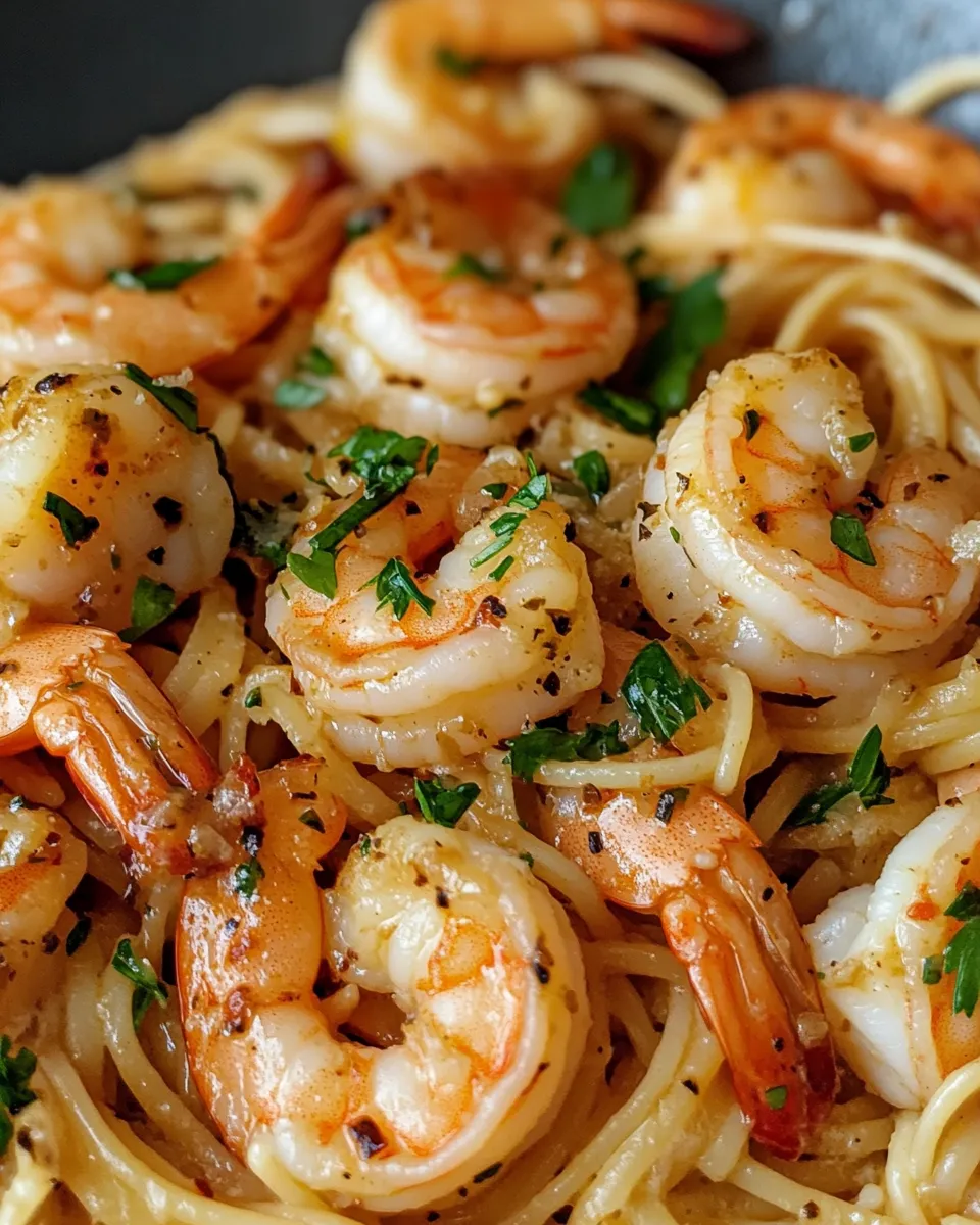 Easy Spicy Garlic Butter Shrimp Linguine food shot