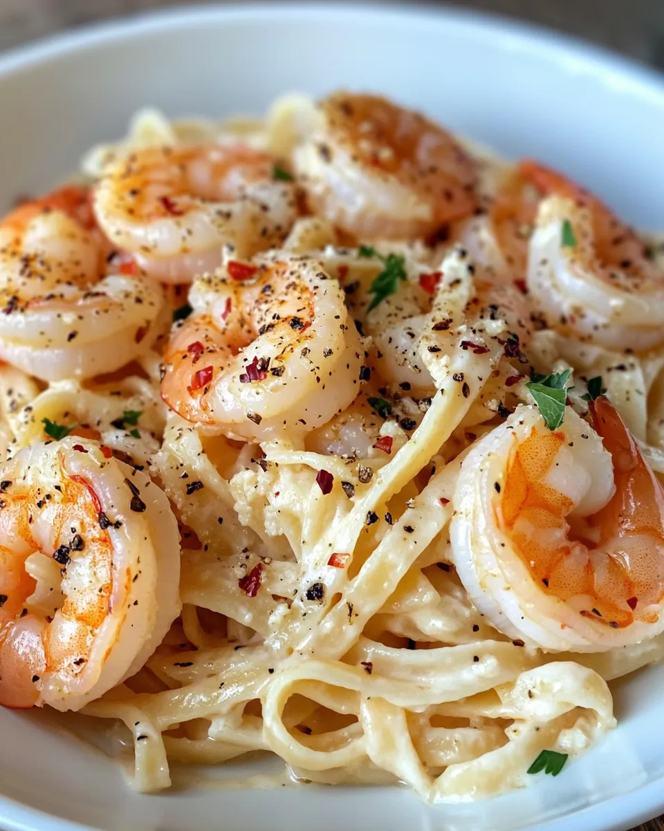 Delicious Spicy Shrimp Alfredo with Roasted Garlic plate image
