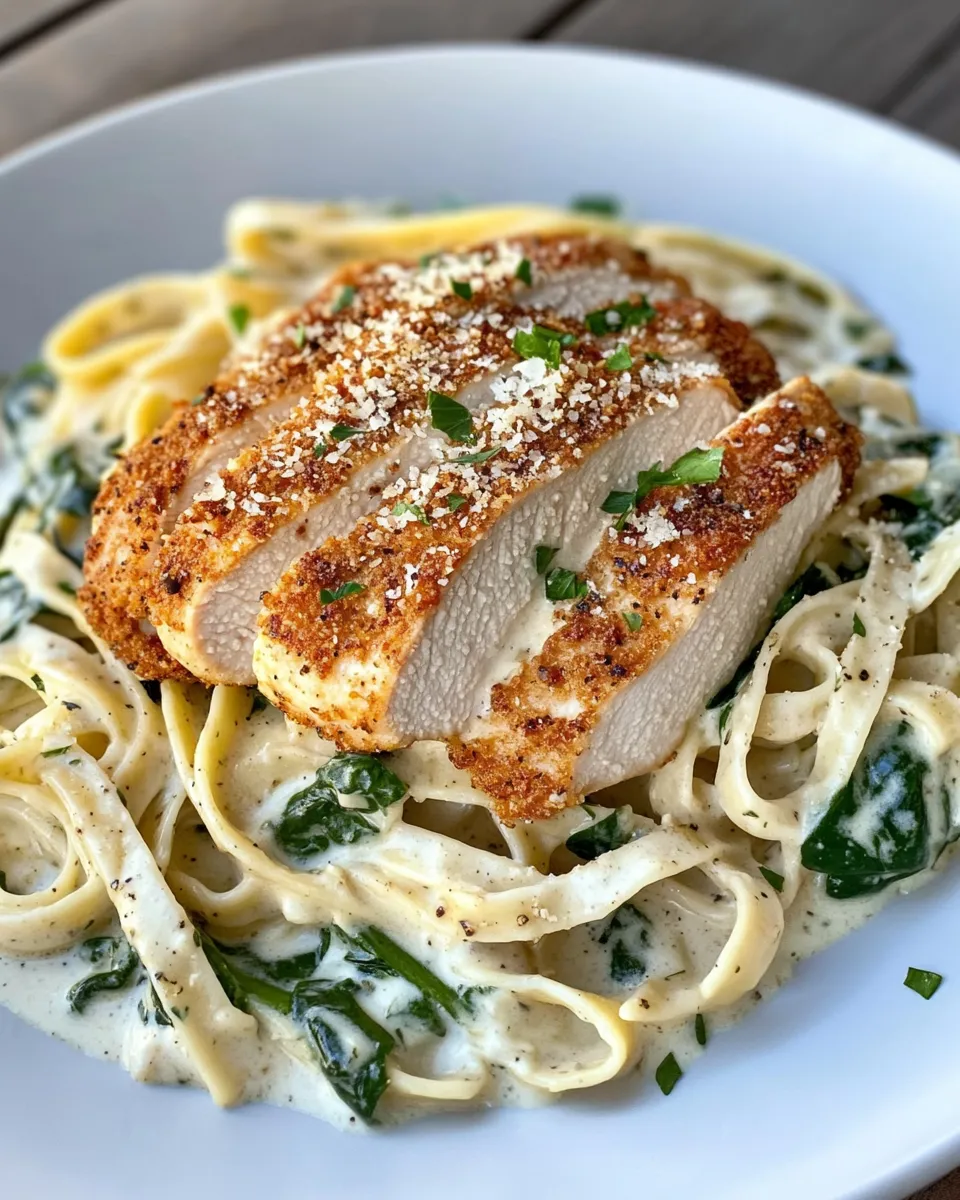 Homemade Tuscan Chicken Alfredo with Spinach photo