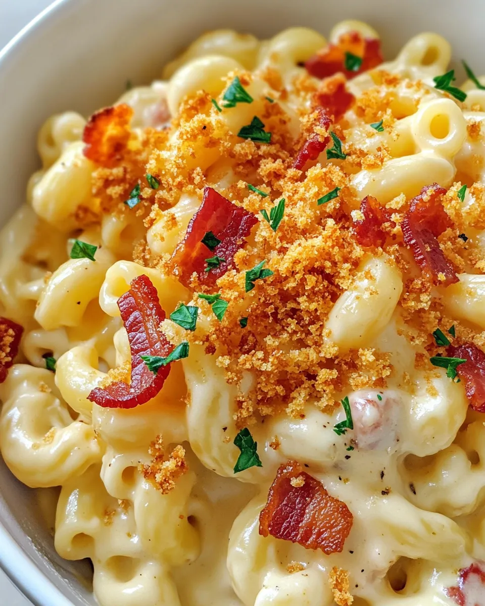 Classic White Cheddar Bacon Mac and Cheese dish photo