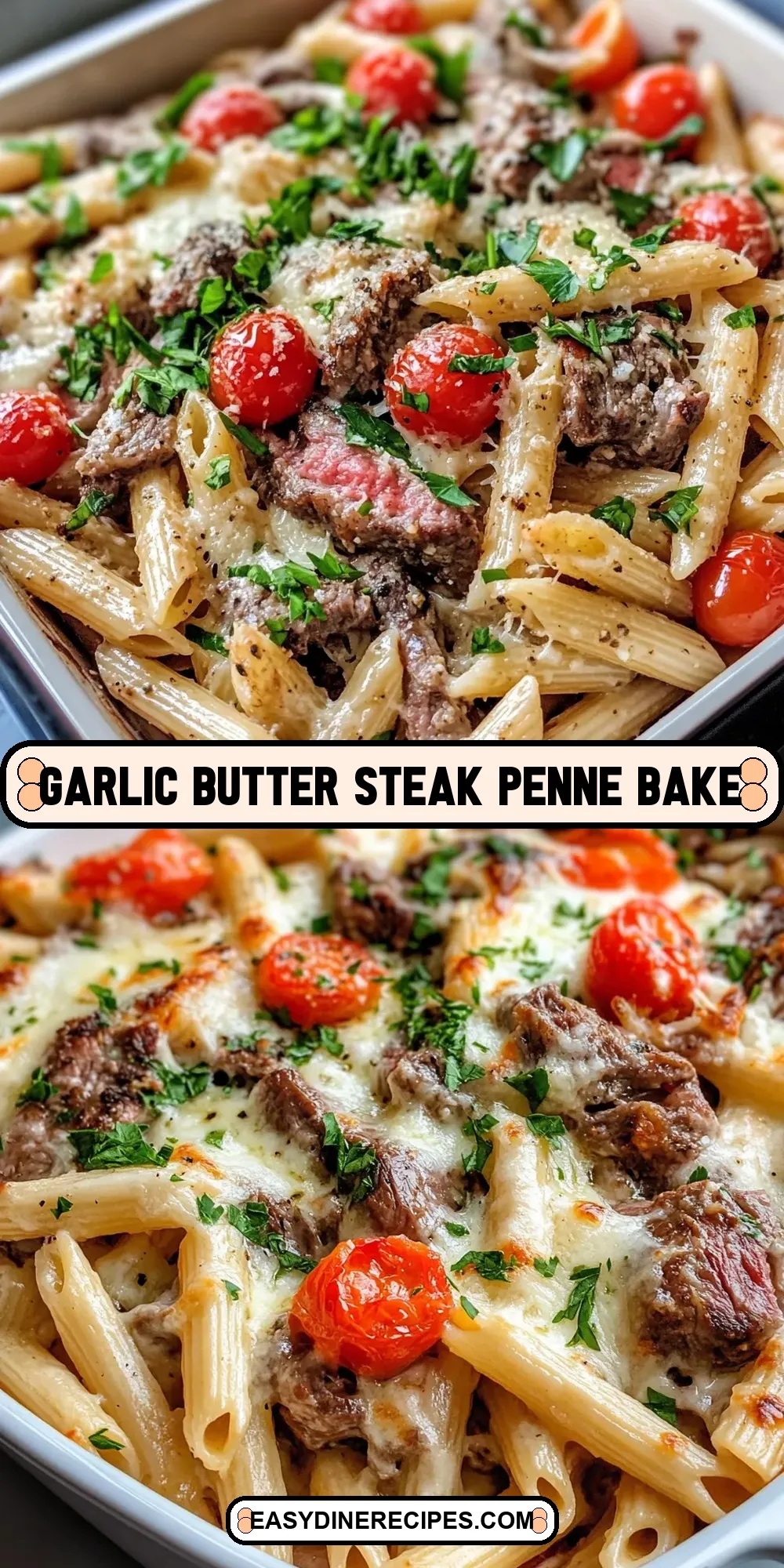 Easy Garlic Butter Steak Penne Bake Recipe