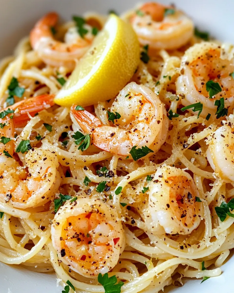 Healthy 20-Minute Lemon Shrimp Spaghetti food shot