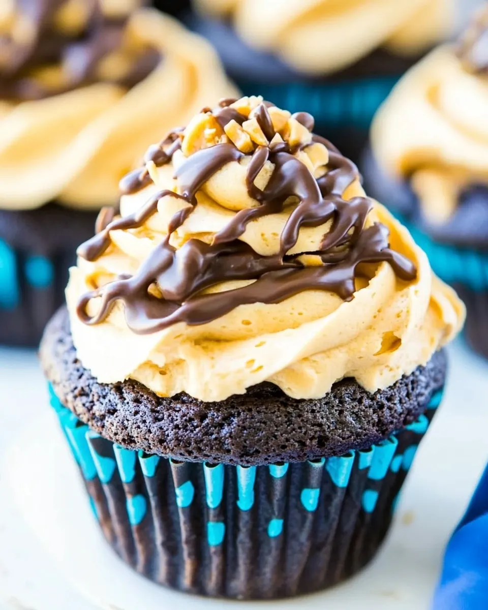 Homemade Banana Chocolate Cupcakes with Peanut Butter Frosting recipe image