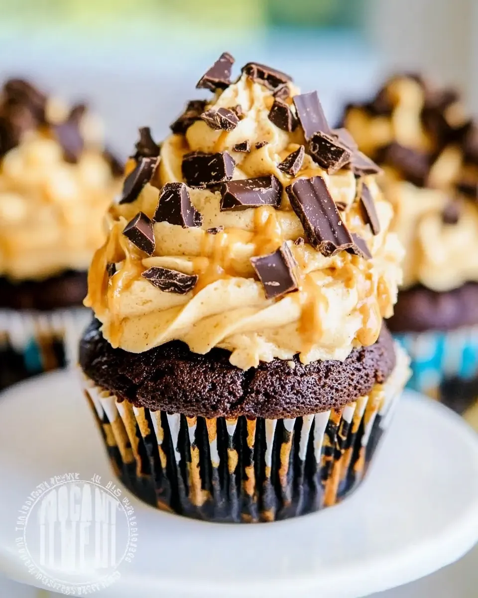 Easy Banana Chocolate Cupcakes with Peanut Butter Frosting food shot