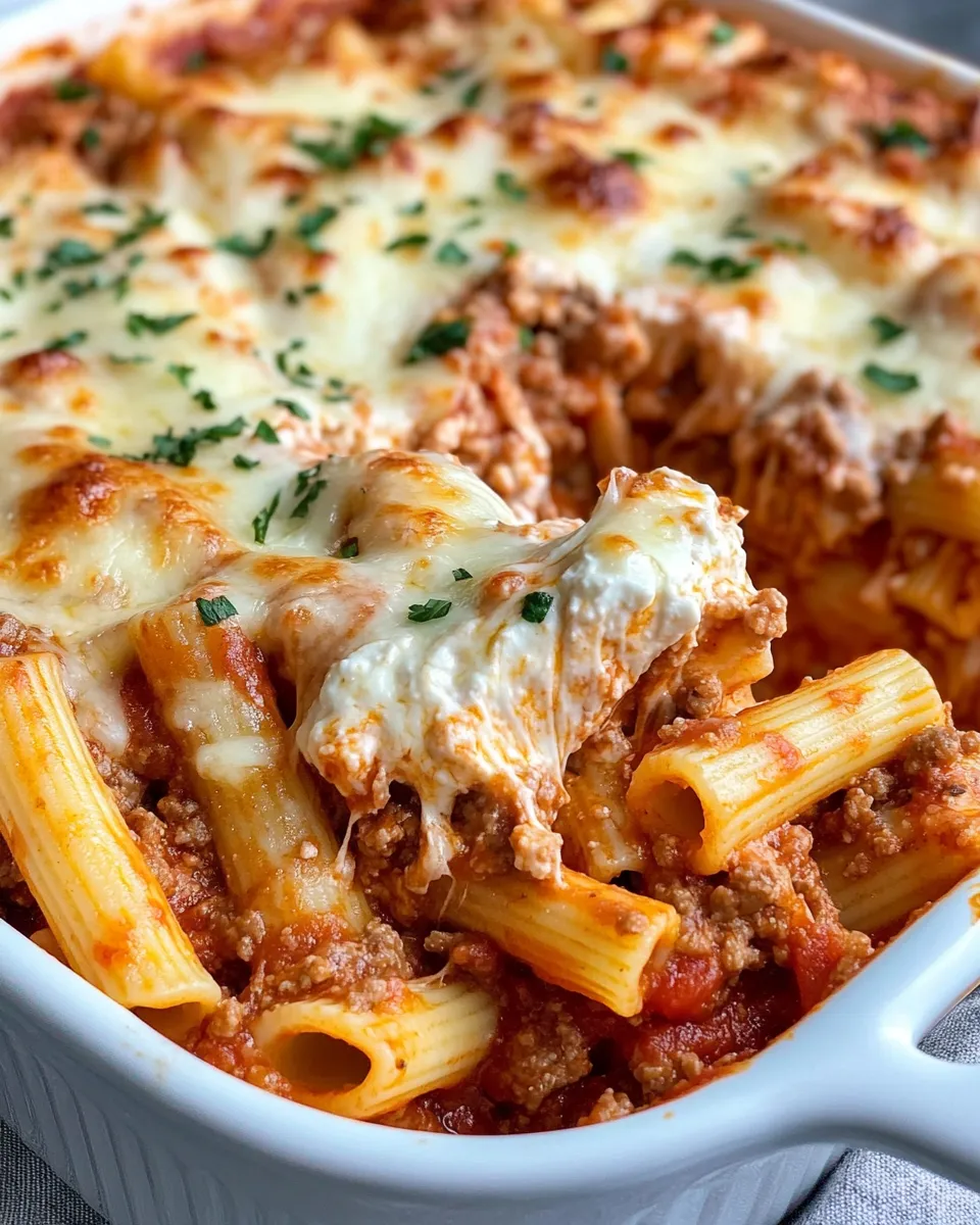Classic Beefy Baked Ziti Casserole dish photo