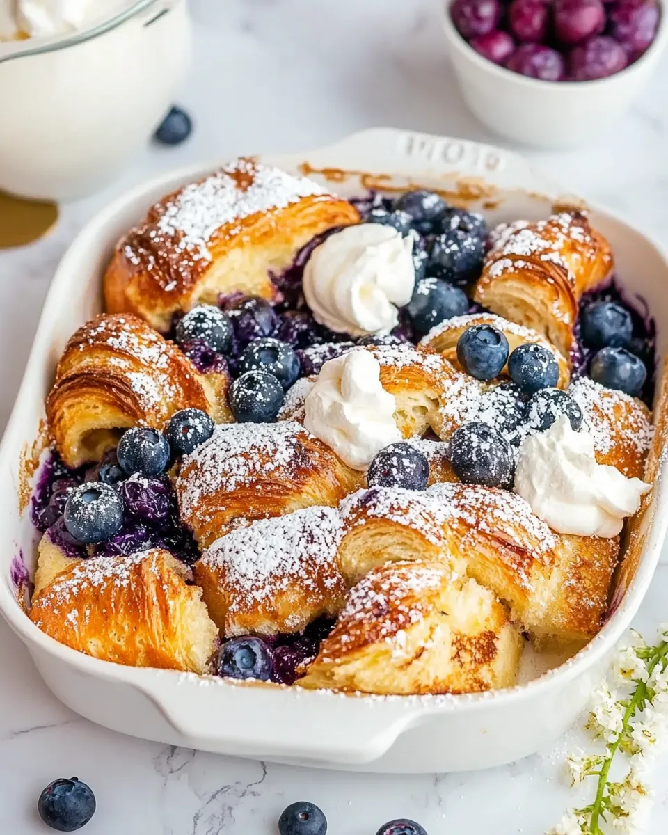Easy Blueberry Croissant French Toast Bake food shot