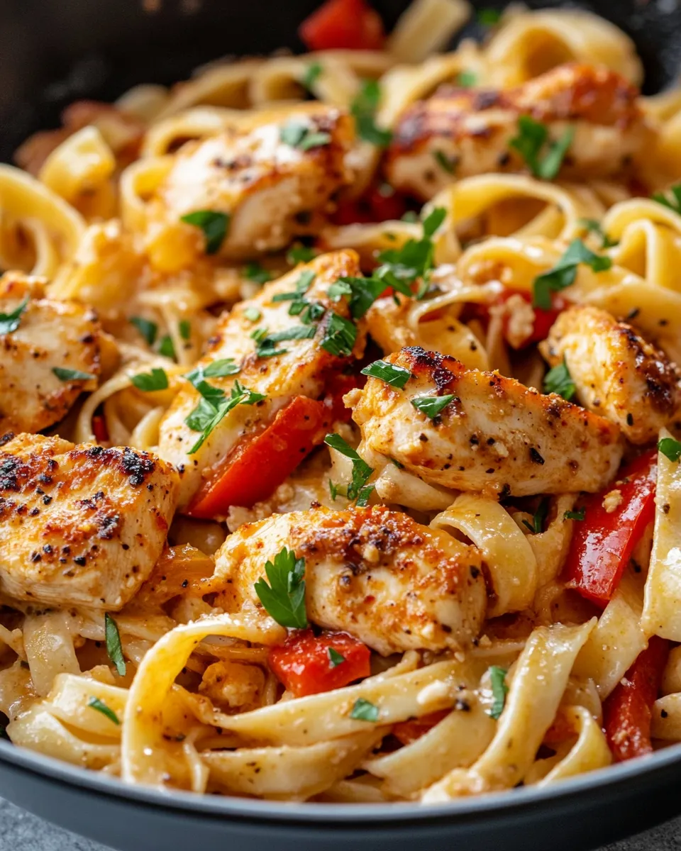 Easy Cajun Chicken Pasta with Bell Peppers food shot