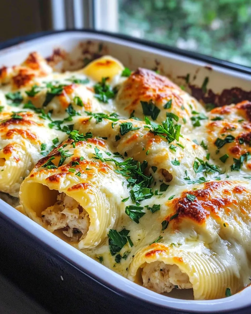 Easy Chicken Alfredo Stuffed Shells food shot