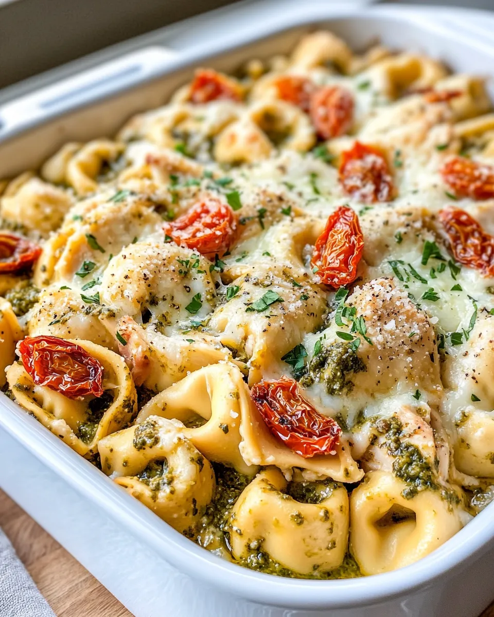 Classic Chicken Pesto Tortellini Bake dish photo