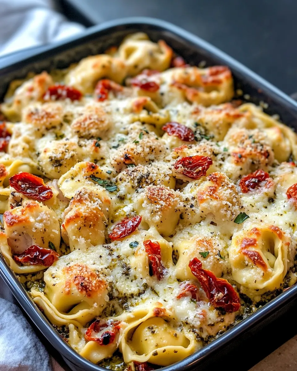 Easy Chicken Pesto Tortellini Bake food shot