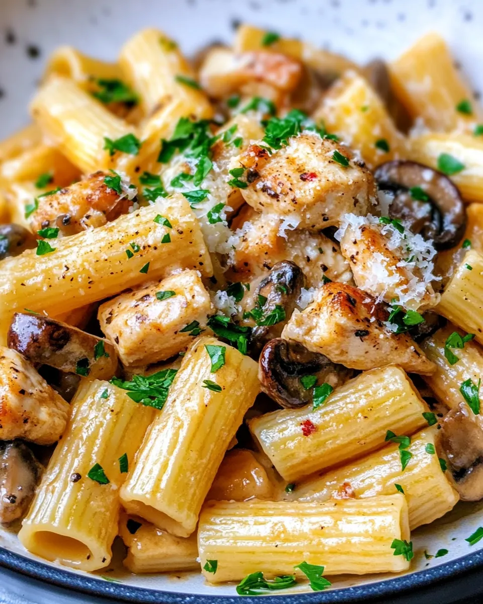 Delicious Chicken and Mushroom Rigatoni plate image