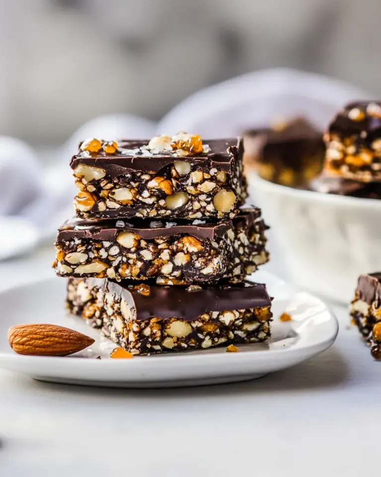 Homemade Chocolate Dunked Salted Honey Nut Bars. recipe photo