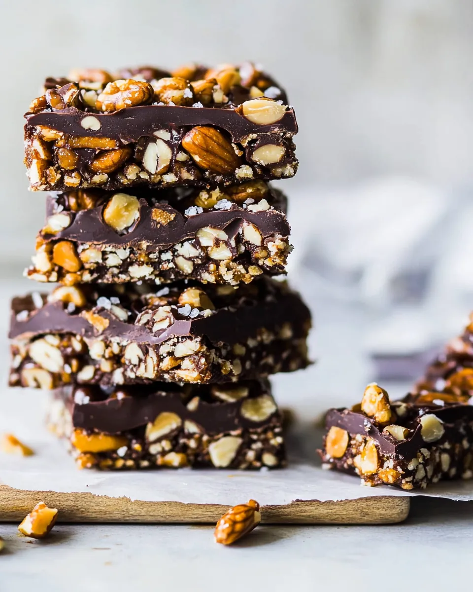 Easy Chocolate Dunked Salted Honey Nut Bars. food shot