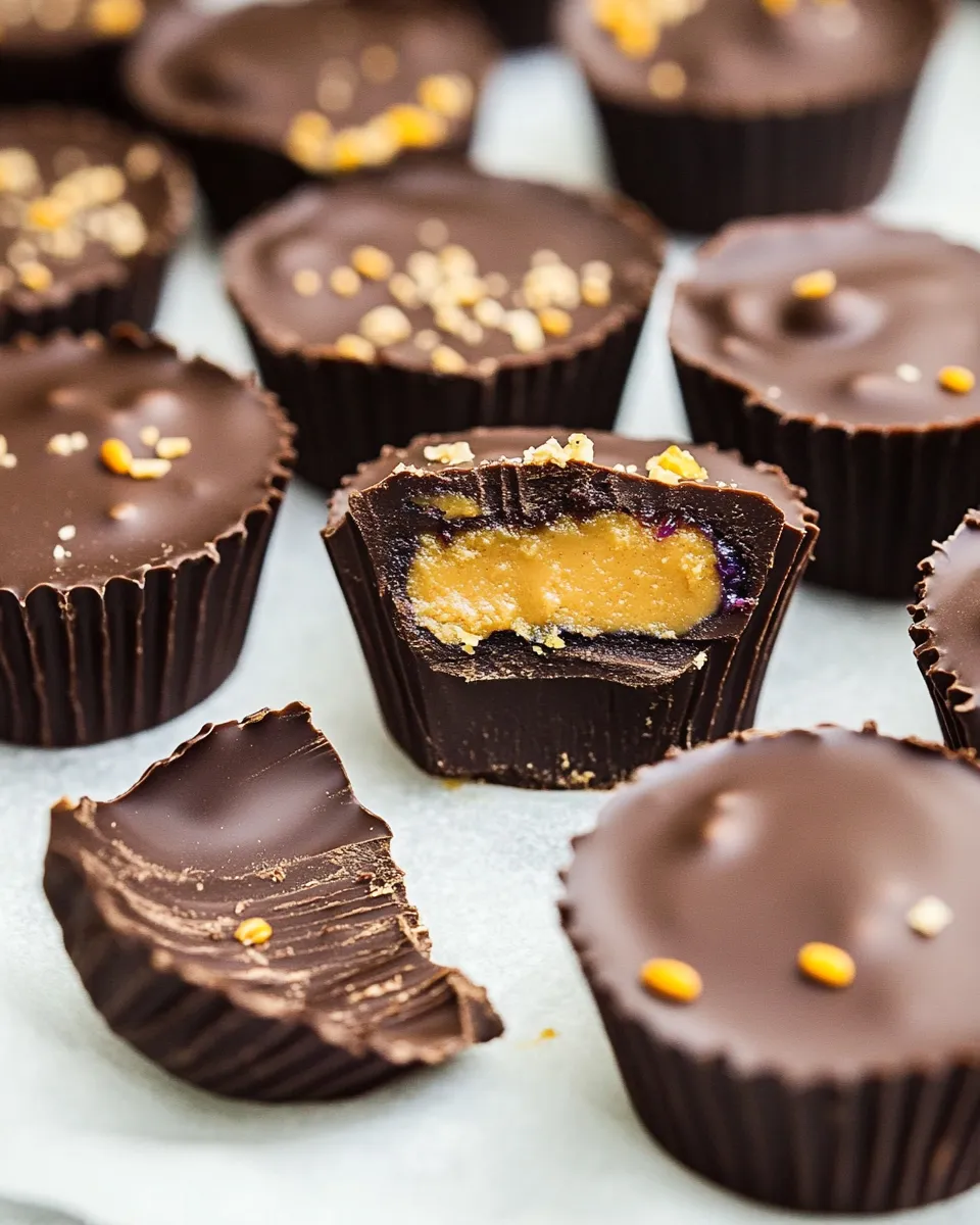 Easy Chocolate Peanut Butter and Jelly Cups food shot