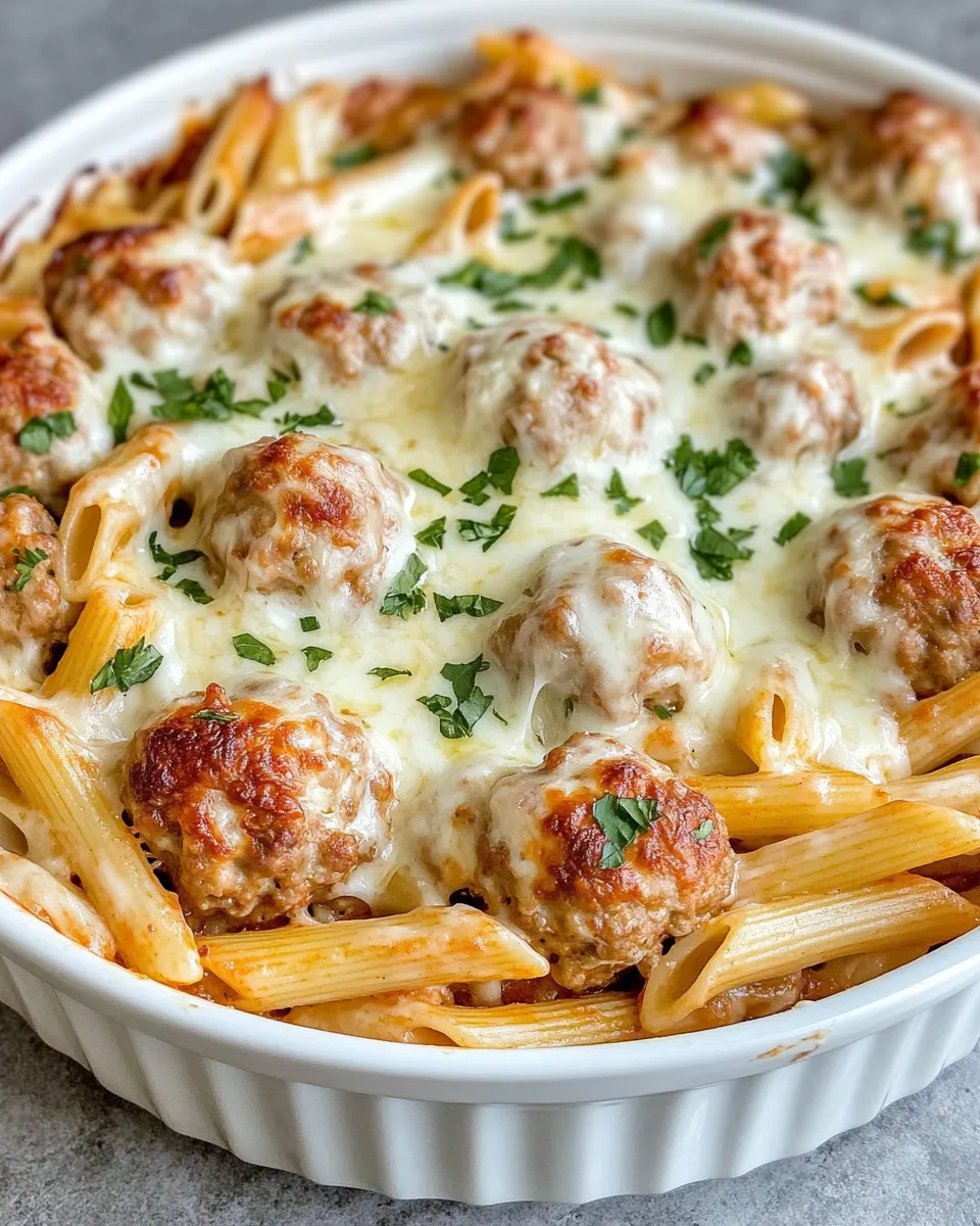 Classic Creamy Baked Meatball Alfredo Pasta dish photo
