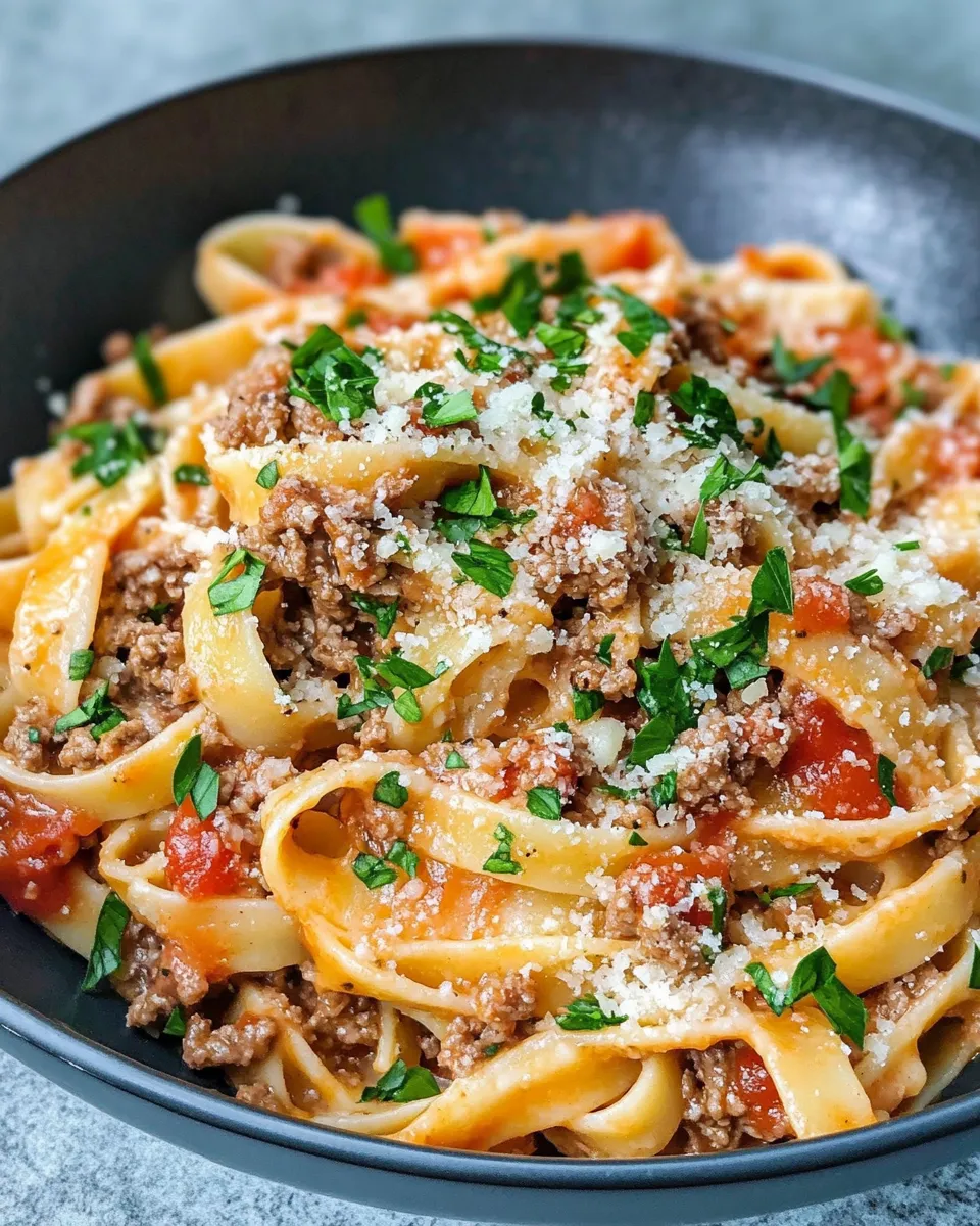 Easy Creamy Beef and Tomato Pasta recipe image