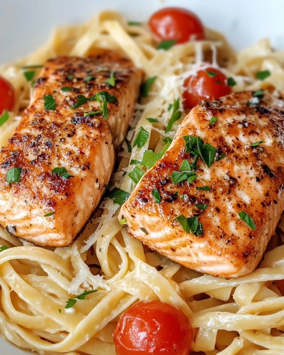Easy Creamy Cajun Salmon Pasta food shot