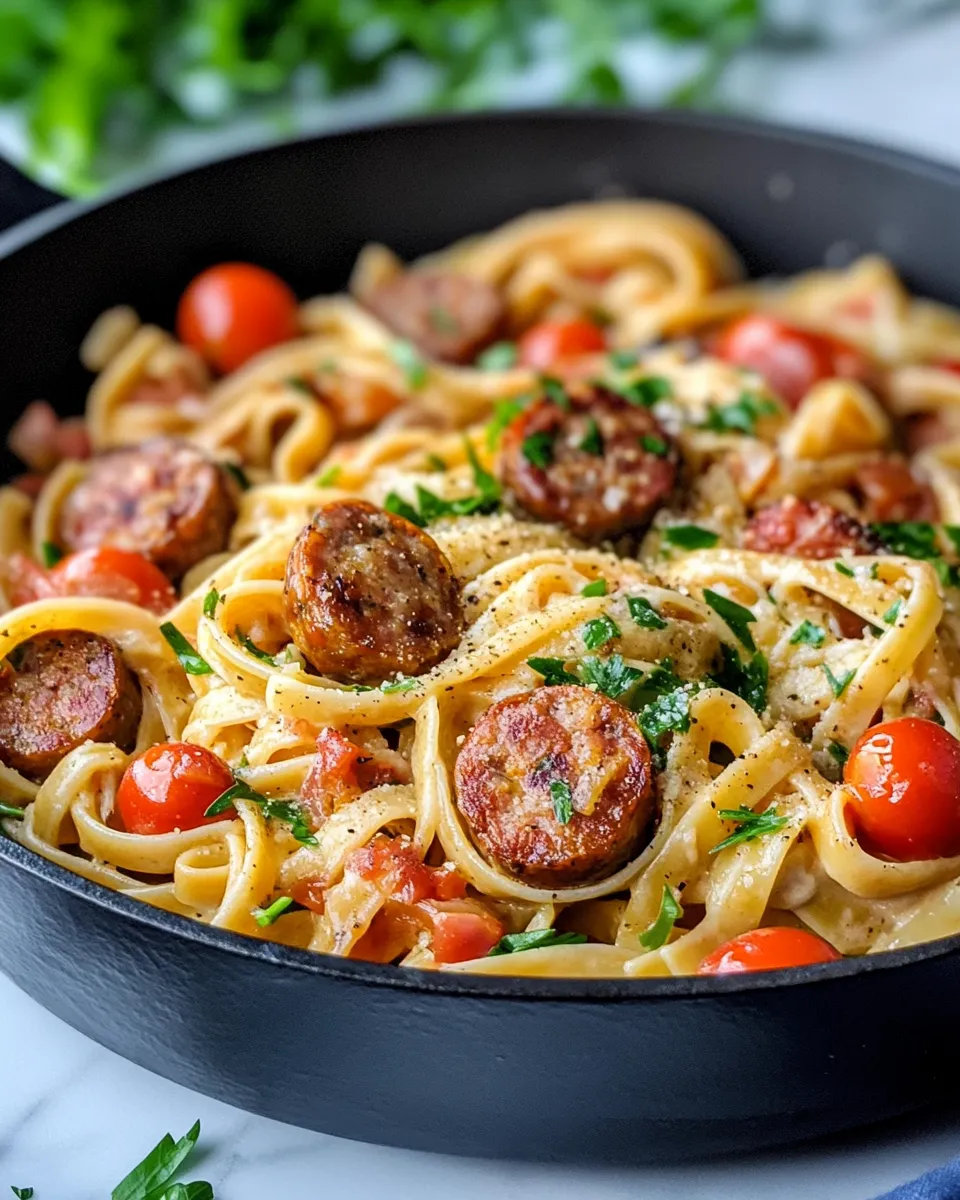 Easy Creamy Cajun Sausage Pasta food shot