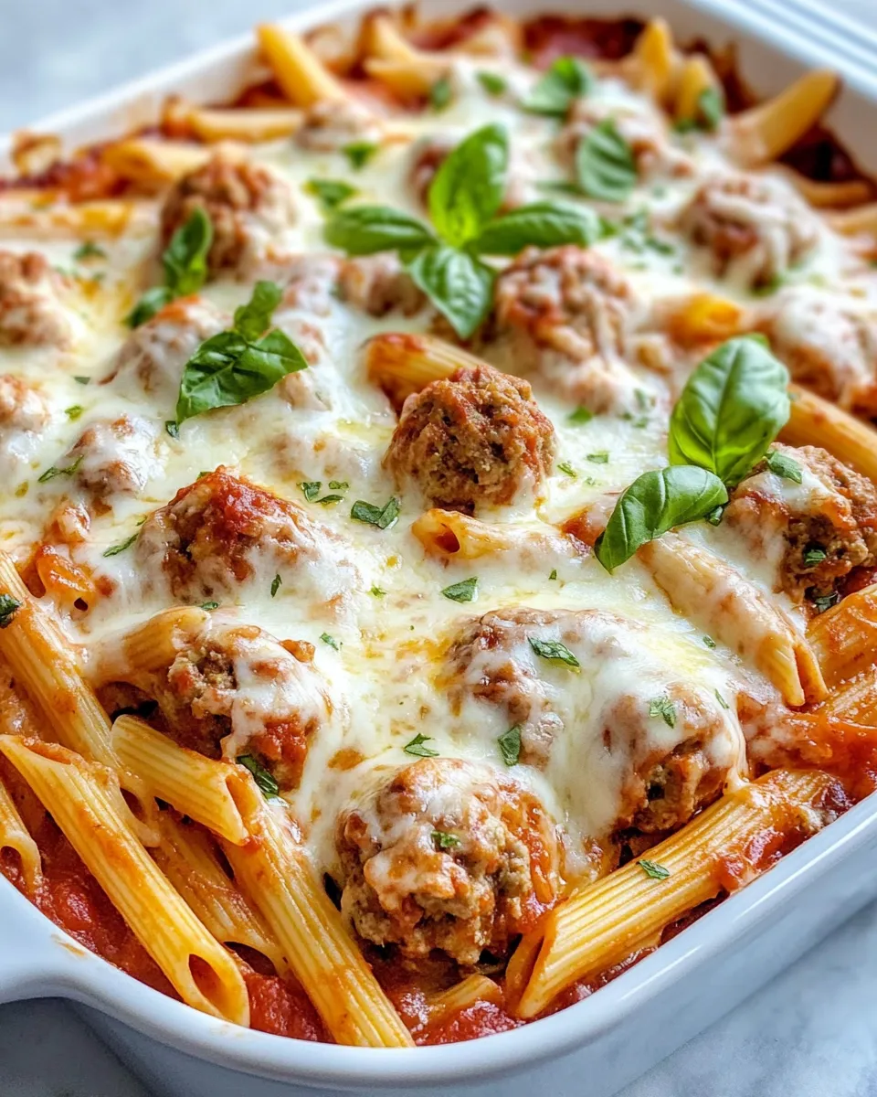 Delicious Creamy Meatball Pasta Bake plate image