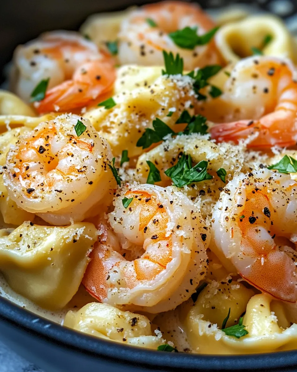 Easy Creamy Parmesan Shrimp Tortellini food shot