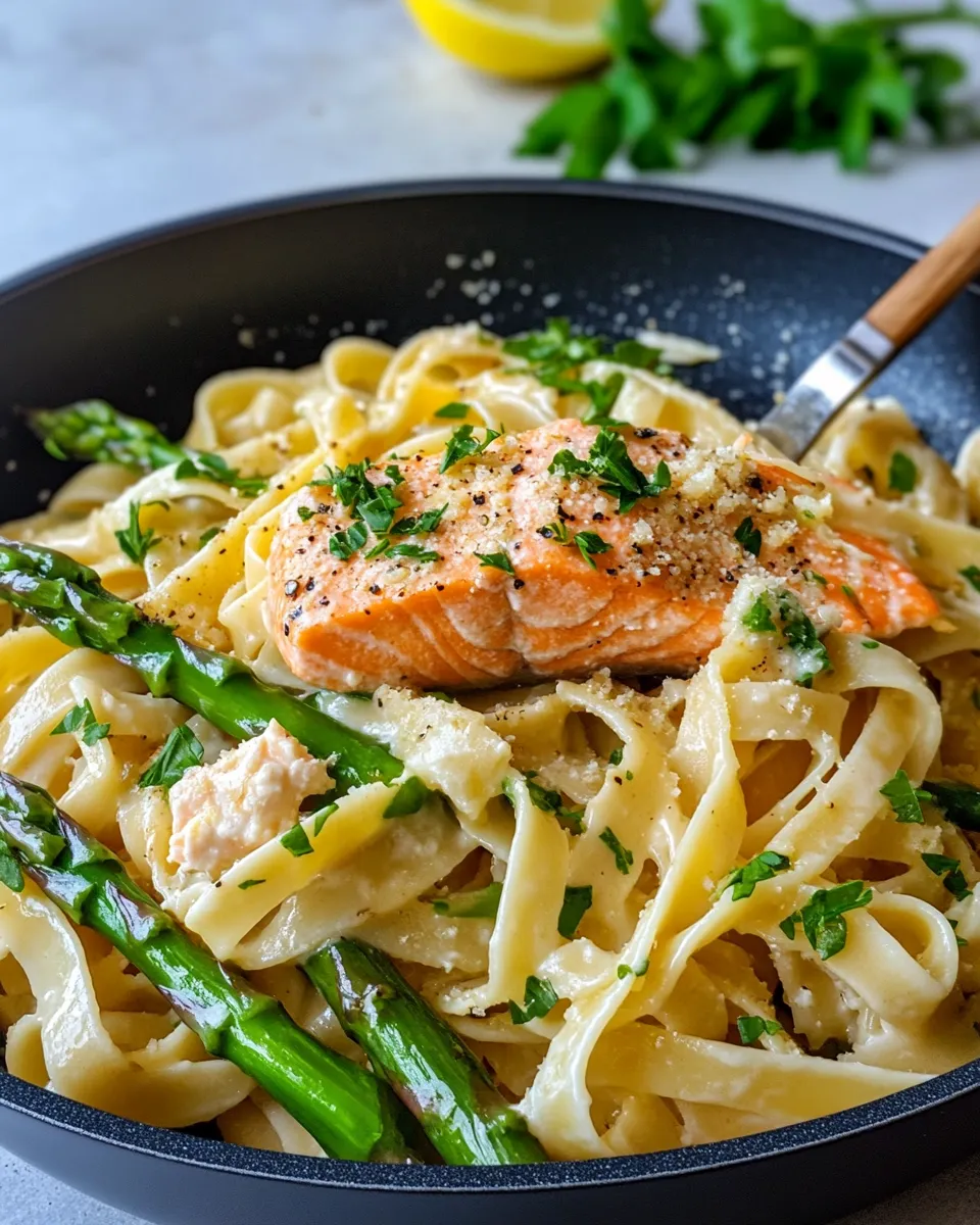 Classic Creamy Salmon and Asparagus Pasta recipe image